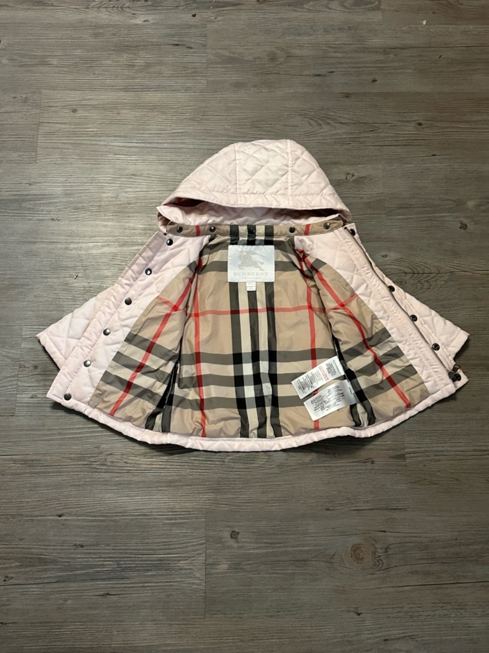 Burberry Girls' Quilted Hooded Jacket in Light Pink - removable hood 12 months